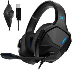 XIBERIA PC Gaming Headphones Wired Over-Ear USB 7.1 Surround Sound Headset with Microphone - Black