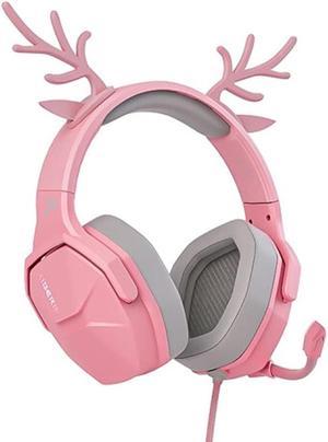 XIBERIA PC Gaming Headphones Wired Over-Ear USB 7.1 Surround Sound Headset with Microphone - Pink Elk edition