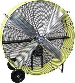 K Tool International 77743; 42 Belt Drive Drum Fan; Industrial, Garage, Shop, 2-Speed Motor, Overheat Cut-Off Protection, Easy Mobility Rubber Wheels; 1 Year Warranty, 14,800 Max CFM, Safety Yellow