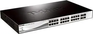 D-Link PoE+ Switch, 24 28 Port Fast Ethernet Managed Web Smart 2 Gigabit BASE-T and 2 Gigabit Combo BASE-T/SFP Ports DGS-1210-28P