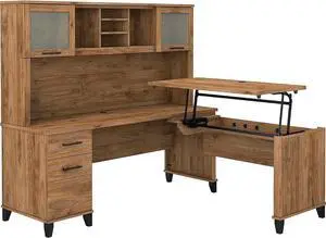 Bush Furniture Somerset 3 Position Sit to Stand L Shaped Desk with Hutch, 72W, Fresh Walnut