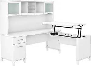 Bush Furniture Somerset 72W 3 Position Sit to Stand L Shaped Desk with Hutch in White