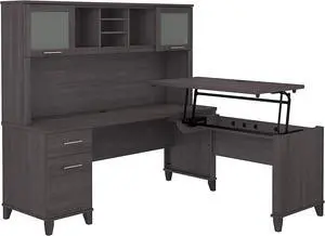 Bush Furniture Somerset 72W 3 Position Sit to Stand L Shaped Desk with Hutch in Storm Gray