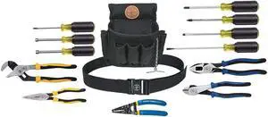 Klein Tools Tool Kit, Tool Set Includes Basic Tools, Pouch and Belt for Journeyman, Linesman, Professionals and Homeowners, 14-Piece
