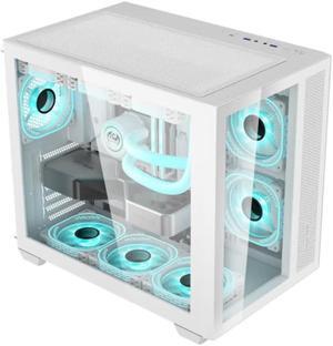 Micro ATX Case, Mini-ITX Gaming PC Case 2 Tempered Glass Panels & Front Panel Micro ATX PC Case USB 3.0 Type-C 3.2/360mm Water Cooling Ready - White