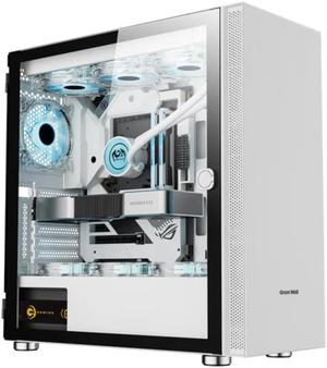 Gaming PC Case E-ATX Desktop Computer Case with Tempered Glass Side Panel/ Support 360mm Water Cooling / 5 Hard Drive Bits / 10 Fan Positions - White