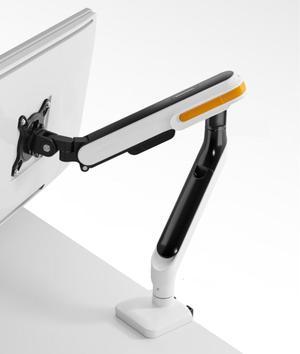 Single Monitor Arm, Monitor Desk Mount Fits 17 to 32 Inch, Adjustable Monitor Stand Holds 19.8lbs SUPERB SPRING-ASSISTED MONITOR ARM - Orange and white