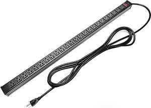 Surge Protector Power Strip 24-Outlet, ETL Certified Long Heavy Duty Metal Power Strip with 9.8-Foot Long Extension Power Cord for Cabinet, Industrial, Commercial and Home (Black)