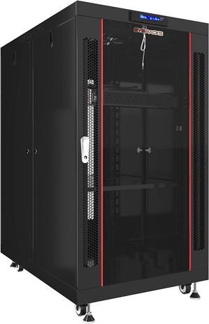 Sysracks 22U 35 inch Deep Server Rack Cabinet It Enclosure - Cooling Fans - LCD Screen - Thermostat - PDU - Casters - 2 Fans  Shelf