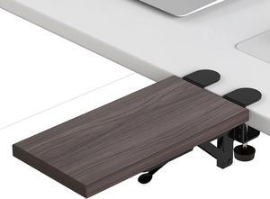 Ergonomics Desk Extender Tray, 11.8"x5.9" Punch-Free Clamp on, Foldable Keyboard Drawer Tray, Table Mount Arm Wrist Rest Shelf, Computer Elbow Arm Support -Walnut