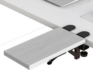 Ergonomics Desk Extender Tray, 11.8"x5.9" Punch-Free Clamp on, Foldable Keyboard Drawer Tray, Table Mount Arm Wrist Rest Shelf, Computer Elbow Arm Support White