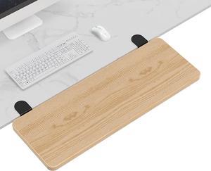 Ergonomics Desk Extender Tray, 25.2"x9.5" Punch-Free Clamp on, Foldable Keyboard Drawer Tray, Table Mount Arm Wrist Rest Shelf, Computer Elbow Arm Support Maple