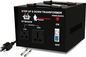5000 Watt Voltage Converter Transformer - Heavy Duty Step Up/Down AC 110V/120V/220V/240V Power Converter - Circuit Breaker Protection  DC 5V USB Port - CE Certified