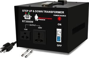 3000 Watt Voltage Converter Transformer - Heavy Duty Step Up/Down AC 110V/120V/220V/240V Power Converter - Circuit Breaker Protection  DC 5V USB Port - CE Certified