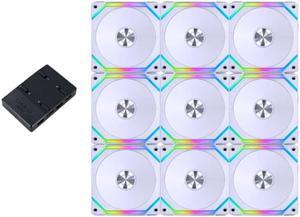 9Pack - UNI FAN SL120 V2 RGB Revolutionized Daisy-Chain ARGB Fan 120mm w/controller - White