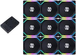 9Pack - UNI FAN SL120 V2 RGB Revolutionized Daisy-Chain ARGB Fan 120mm case fan w/controller - Black