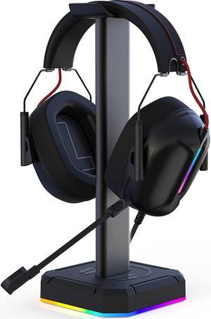 Headphone Stand with Single Rolling RGB Light for Desk PC Gaming Headset,Aluminum Alloy Connecting Rod and Non-Slip Rubber Pad, Suitable for All Over -Ear Headphone - Black