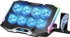 Gaming Laptop Cooling Pad with 8 Cooling Fans, RGB Laptop Fan Cooling Pad 15-17.3 Inch, Laptop Cooler Stand with 6 Height Adjustable, Cooling Pad for Laptop with Two USB Port + Phone Stand