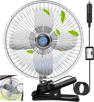 12V Portable Car Fan,8 inches RV Cooling Fan 20W All Metal Fan with Clip Cigarette Lighter Plug 2-Speed Switch 180° Auto Rotatable for Golf Cart,Truck,Boat,Buses,Tractor,Camper, Silver