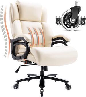 Big and Tall 400lbs Office Chair - Adjustable Lumbar Support Heavy Duty Metal Base Quiet Rubber Wheels High Back Large Executive Computer Desk Swivel Chair, Ergonomic Design for Back Pain, Beige