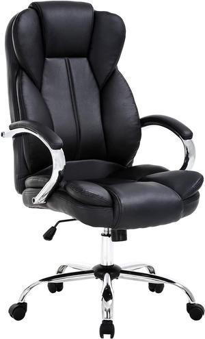 Ergonomic Office Chair Cheap Desk Chair PU Leather Computer Chair Executive Adjustable High Back PU Leather Task Rolling Swivel Chair with Lumbar Support for Women Men, Black