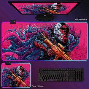 Multi Style Cartoon Cyberpunk Mech etc.. Custom Pattern RGB Gaming Mouse Pad, 14 LED LIGHTING MODES, Ultra Thick Non-Slip Ruber Base, Ultra Smooth Waterproof Surface,for Gaming, Computer & Office A17