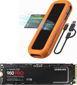 Visual Smart M.2 NVMe SSD Enclosure (With Silicone Case), Support 10S PLP,USB 3.2 Gen 2 Type-C (10 Gbps) w/ SAMSUNG 980 PRO SSD 1TB PCIe NVMe Gen 4 Gaming M.2 Internal Solid State Drive Memory Card