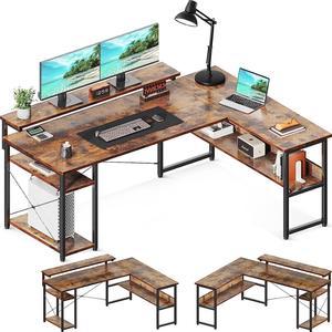 Tribesigns 51 L-Shaped Desk with Storage Shelves, L Shape Computer Corner  Desk with 2 Shelves Home Office Gaming Writing Table PC Studio Study  Workstation