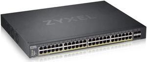 Zyxel 48-Port Gigabit Ethernet Smart Managed PoE+ Switch with 375 Watt Budget and 4 10G SFP+ Slots, Hybrid Cloud mode