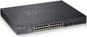 Zyxel 24-Port Gigabit Ethernet Smart Managed PoE+ Switch with 375 Watt Budget and 4 10G SFP+ Slots, Hybrid Cloud mode