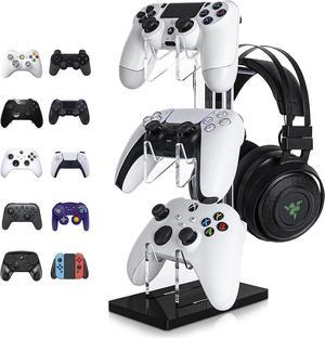 Universal 3 Tier Controller Holder and Headset Stand for PS4 PS5 Xbox ONE Switch Controller Stand Gaming Accessories Build Your Game Fortresses Black