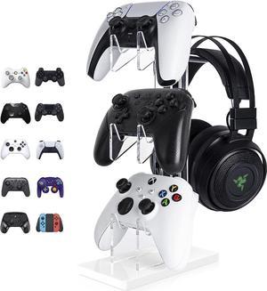 Universal 3 Tier Controller Holder and Headset Stand for PS4 PS5 Xbox ONE Switch Controller Stand Gaming Accessories Build Your Game Fortresses White