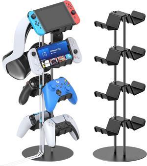 Controller Stand 4 Tiers with Cable Organizer for Desk, Universal Controller Display Stand Compatible with Xbox PS5 PS4 Nintendo Switch, Headset Holder & Desk Mounts for 8 Packs Controller