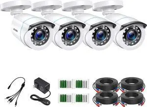 ZOSI 4 Pack 2MP 1080p HD-TVI Home Security Camera Outdoor Indoor 1920TVL,24PCS LEDs,80ft Night Vision, 90°View Angle, Weatherproof Outside Surveillance CCTV Bullet Camera