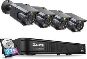 ZOSI 4K Security PoE Camera System with Audio, 8CH H.265+ NVR with 2TB HDD for 24/7 Recording, 4 x 8MP PoE IP Cameras Outdoor Indoor, Starlight Color Night Vision, Human Detection, Smart Light Alarm