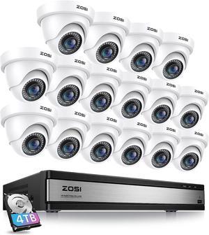 ZOSI H.265+ 1080p 16 Channel Security Camera System,16 Channel CCTV DVR with Hard Drive 4TB and 16 x 1080p Indoor Outdoor Dome Camera, 80ft Night Vision, 105° View Angle, Remote Control, Alert Push