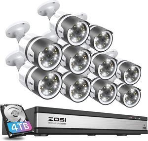 ZOSI 4K 16CH PoE Security Camera System, 16CH 4K NVR with 4TB HDD for 24/7 Recording, 10 X Wired 5MP (3K) PoE IP Cameras Outdoor Indoor, Spotlights, 2-Way Talk, Human Detection, Sound & Light Alarm