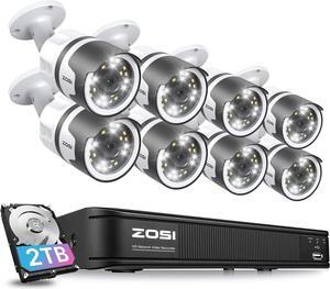 ZOSI 8 Channel 5MP PoE NVR Security Camera System, 8 x Wired 5MP(3K) Bullet PoE IP Cameras Outdoor with Spotlights and 2-Way Talk, Human Detection, Sound & Light Alarm, 2TB HDD for 24/7 Recording