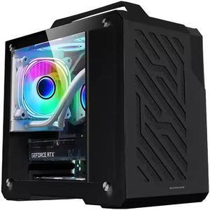 Small Computer Case, Lightweight and Portable Aluminum ITX/MATX Personal Computer Case with Tempered Glass - Black