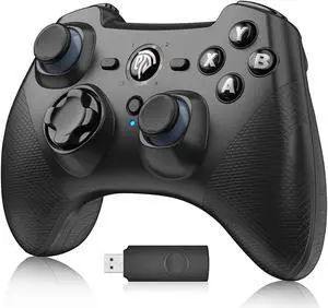 EasySMX Wireless Gaming Controller for Windows 7 8 10 11 PC/PS3/Android/Switch/Steam Deck, Dual-Vibrate Gamepad Joystick Computer Game Controller With Turbo, 14 Hours Working Battery DARK BLACK
