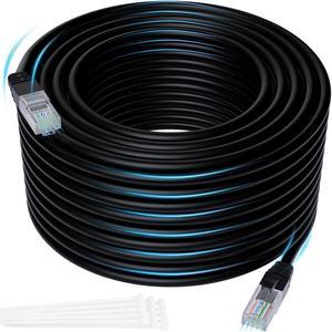 Cat 6 Ethernet Cable 150 Feet, Cat 6 Internet Cable, Cat6 Patch Cable, Network, LAN, Snagless RJ45 Cord, Supports Cat6/ Cat5e/ Cat5, Black Cable (with 15 Cable Ties and a RJ45 Coupler)