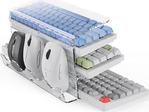 Acrylic Keyboard Mouse Storage Rack,Yikola 3-Tier Keyboard Display Stand,Acrylic Frame Holder Stand, Gaming Keyboard Plate Holder Keyboard Mouse Desktop Organizer- Clear