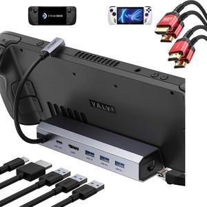 Docking Station Compatible with Steam Deck,6-in-1 Steam Deck Dock with HDMI 2.0 4K@60Hz, Gigabit Ethernet,3 USB-A 3.0 and 100W USB-C Charging Port w/ 8K HDMI Cable 2.1 6FT,48Gbps 8K&4K High Speed Cord