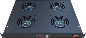 Rack Mount Fan - 4 Fans Server Cooling System - 1U 19" Rackmount Cabinet Panel w/Adjustable Temperature Control (Heat Monitor - Digital Display) Alarm Sensor (Overheat Air Flow Exhaust) Tupavco