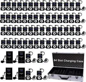 Retekess T130 Wireless Tour Guide System, Church Translation System, 64 Slot Charge Case, 4 Transmitter, 60 Receiver, for Church, Training, Translator