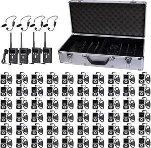 Case of 4 Transmitter 60 Receiver 64 Slot Charging Case, Retekess T130S Tour Guide System, Assistive Listening System, One-touch Mute, 328ft, with 4 Wireless Mic for Plant Tours