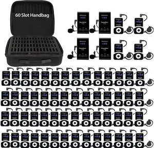 Retekess T130 Tour Guide System Wireless, Interpreter Device Portable 60 Slot Handbag, 4 Transmitters, 60 Receivers, for Church, Training, Translator