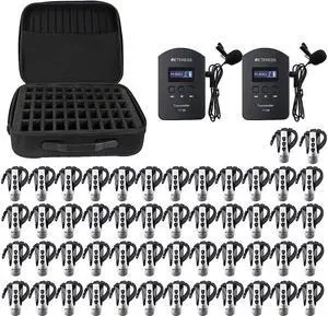 Case of 2 Transmitter and 50 Receivers, Retekess TT106, Tour Guide System with Portable 50 Slot Storage Bag, Simultaneous Interpreting Church