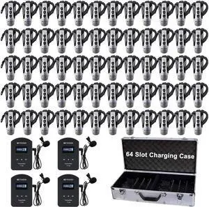 Case of 4 Transmitters 60 Receivers and TT006 64 Slot Charging Case, Retekess TT106 Wireless Tour Guide System,492ft Transmission,Ear-Hook, Translation Equipment for Church, School, Factory