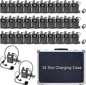Retekess TT105 Tour Guide System, Church Translation System with 32 Slots Charging Case, AUX Input, Transmitters Two-Way Communication (2 Transmitters and 30 Receivers)